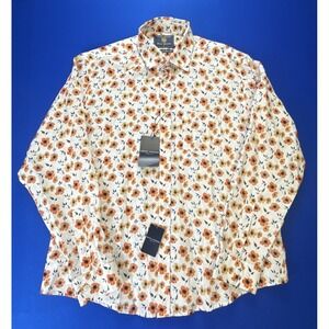 Brook Taverner Shirt Classic Fit Men's Size L Long Sleeve Floral Linen cotton